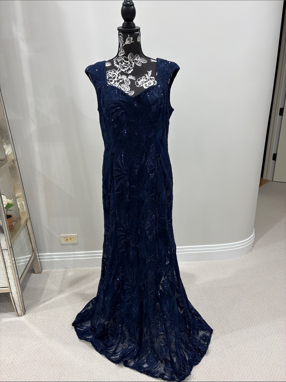 Alex Evenings Navy Sequined Gown Size 14